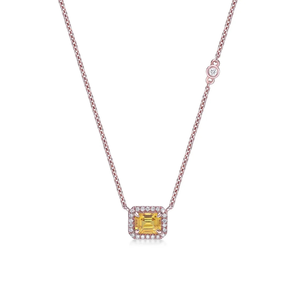 Collar con colgante de halo de diamante de zafiro de oro amarillo de 18 quilates de alta calidad para mujer, diamantes redondos, uso diario - Product Image 1