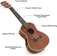 Soprano Concert 23 Inch Hawaii Ukulele Mini Guitar With Bag Electric Ukulele Tuner Strap String Ukelele for Beginners Adults