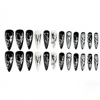 K033 Faux Ongles Stiletto Papillon Cœur Style Punk Sombre Esthétique Western Hot Girl Premium ABS MOQ1 Vente en Gros Stock Prêt