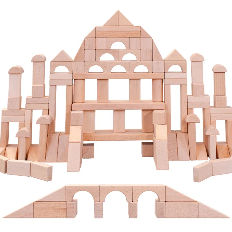 लकड़ी के शैक्षिक इमारत ब्लॉकों के साथ महल इमारत खिलौना पहेलियाँ बच्चों के लिए