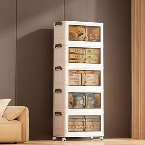 8093-2 Gabinete de almacenamiento apilable plegable de 2 capas para el hogar con ruedas - Product Image 5