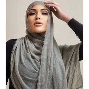 Hot Sale Cotton Linen Scarf Women's New Ethnic Pure Color Shawl Arab Headscarf Muslim Crinkle Turbans Hijab