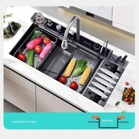 Évier de cuisine multifonctionnel en acier inoxydable 304 noir nano, avec cascade intelligente et robinet baleine