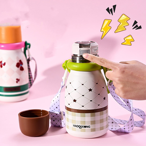 650ml Cute Cartoon <b>Kids</b> Vacuum Insulated Water Bottle With Big Carry Handle Crossbody Strap Straw Portable Children Drinking <b>Cup</b> - Product Image 6