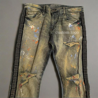 Jean cargo évasé vintage délavé pour homme, avec strass et effet éclaboussures de peinture, style streetwear, fabriqué sur mesure