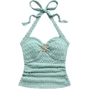 Débardeur Halter Personnalisé pour Femme, en Maille Froncée, Respirant, d'Été, avec Détail Étoile de Mer - Product Image 1