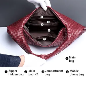 Woven Bag Vegan Leather Hobo Handbags For Women Top-handle Satchel Shoulder Tote Braided Bag Handmade Underarm Purse