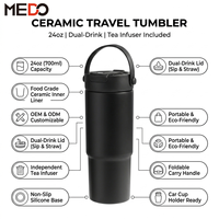 Gobelet isotherme personnalisé avec logo, 700 ml, en acier inoxydable 316 à double paroi avec revêtement céramique, 24 oz, avec infuseur à thé sans BPA pour le camping et la voiture