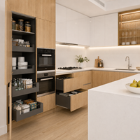 Carpenterie de cuisine sur mesure avec finitions en grain de bois et en couleur unie pour les projets de développement immobilier en Australie
