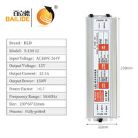 Alimentation LED extérieure Bailide 12V 12.5A IP67 à tension constante, adaptateur d'alimentation étanche 24V 6.2A à découpage, efficacité 85%