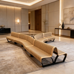 Muebles para Espacios Públicos Y870C, Banco Curvo con Listones, Escultura Artística para Centros Comerciales, Jardines, Resorts y Decoración de Paisajes - Product Image 1