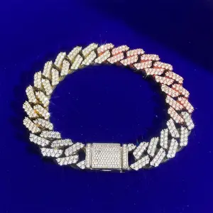 Bling Plating Gold Fashion Hip Hop Miami Chain 12MM Width Brass Micro Inset 5A Cubic Zirconia Iced Out Diamond Men's Bracelets