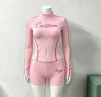 Vêtements d'été pour femmes, ensembles de streetwear personnalisés, ensembles de sport, veste zippée à coutures contrastées et short, ensemble 2 pièces, survêtement pour femmes
