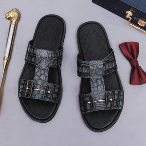 Sandalias de Cuero Genuino para Hombre, Punta Abierta, Correa con Hebilla, Pantuflas de Verano, Suela de Goma Antideslizante, Entresuela de EVA, Estilo Animal Print - Product Image 5