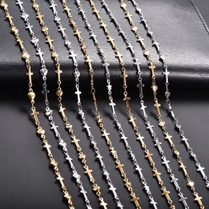 Collier long en acier inoxydable avec chaîne à maillons étoile, cœur et croix pour femmes et hommes, bijoux de cou en métal, accessoires DIY - Product Image 2