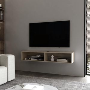 <span class=keywords><strong>Meuble</strong></span> TV flottant moderne panneau de bois étagère murale Console multimédia stockage de salon prise de courant utilisation chambre d'hôtel - Product Image 2
