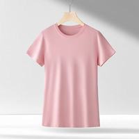 Kaos Wanita Berkualitas Tinggi dari Pabrik Cina, 100% Katun Pima, Polos Kasual, Leher Bulat, Lengan Pendek, Bahan Jersey Bernapas