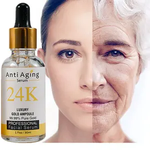 מותג פרטי 24k זהב עור טיפול אנטי אייג 'ינג סרום הלבנת ויטמין C טבעוני 24K זהב פנים סרום