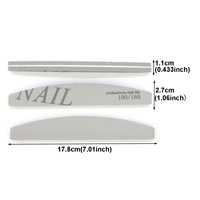 Vente en gros de limes à ongles en éponge demi-lune grises à double face, grain 100/180, lavables, outils professionnels de beauté pour la manucure