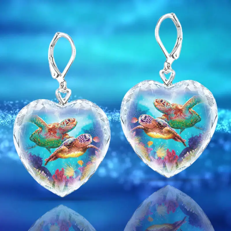 Sea World Exquisite Romantic Ladies Earrings Banquet Party Jewelry Gifts Heart-shaped Crystal Turtle Earrings