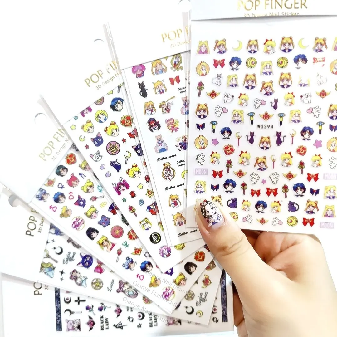 Qianya 2022 Hot-selling children's stickers cartoon Sailor Moon 3D nail stickers INS rainbow sun flower cute nail art stickers