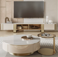 Table basse moderne ronde à cadre doré pour salon de luxe, meuble central avec plateau en marbre et verre, meuble TV sur pied