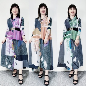 Robe plissée ample à imprimé Miyake Lifestyle 2026, grande taille, simple boutonnage, livraison rapide, collection été - Product Image 3