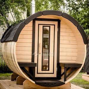 Sauna extérieur en baril, construction en redwood et hemlock, pour 2 à 4 personnes, installation de luxe pour villa et appartement, panneau de commande, chauffage - Product Image 4