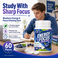 Vitahall Blueberry Energy Focus Chewing-gum Faible en Calories L-Théanine Vitamines B pour Stimuler la Concentration et l'Énergie – Complément Alimentaire