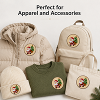 Patchs personnalisés en point de croix, appliques de Noël Père Noël, vente en gros OEM, badges souvenirs de vacances, accessoires ronds en tissu pour vêtements