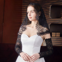 Voile de mariée vintage en dentelle florale, voile court en dentelle à bord festonné, élégant accessoire de tête de mariage de style église pour les mariées