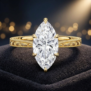 IGI Certified Marquise Lab Grown Diamond Vintage Engraved Rhodium Plated <b>Solitaire</b> <b>Ring</b> 10K 14K 18K Gold 925 935 <b>Silver</b> Wedding - Product Image 1