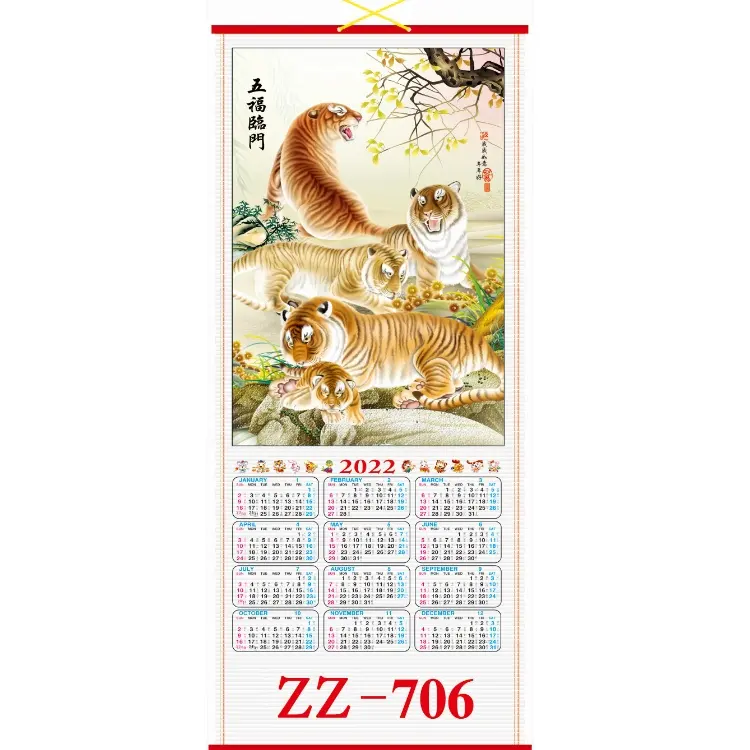 2022 Baik Keberuntungan Kustom Hotel Logo Kertas Tongkat Dinding Scroll Kalender untuk Souvenir Hadiah