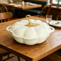Panci Casserole Datar Bentuk Labu dari Besi Cor Prancis dengan Lapisan Enamel Vitreous, Peralatan Masak Dekoratif, Panci Masak Dutch Oven dari Besi Cor