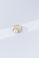Bague élégante et haut de gamme en or et perles pour femme. Version de diffusion en direct TikTok. Populaire, élégant, polyvalent