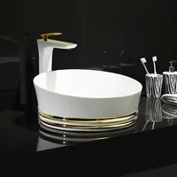 HEGII beyaz altın lüks modern lavabo lavabo tezgah seramik banyo lavabo damar sanat yüz el lavabo altın hattı ile