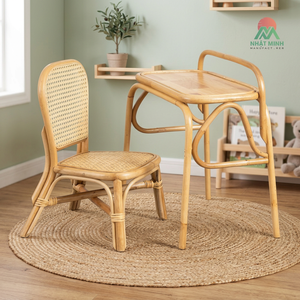 Juego de Mesa y Sillas Infantiles de Ratán Nhat Minh, Respaldo Sólido, Rectangular, Diseño Rústico y Duradero para Niños - Product Image 4