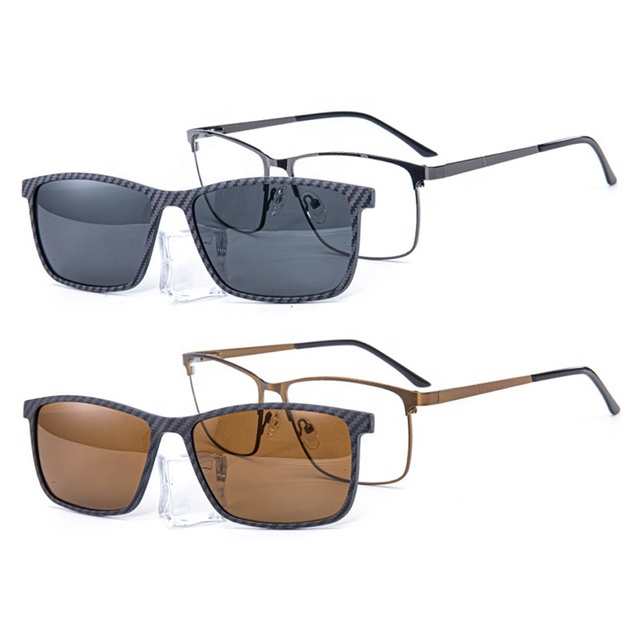 Wholesale Ready Stock Classic Metal Flexible Oversize Optical Frame with Clip Polarized Lens square Full-rim Spectacle Men 1136