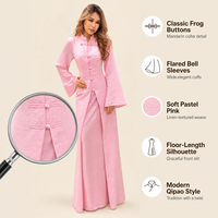 Robe Abaya Nuosha OEM à col mandarin et boutons grenouillère, manches longues, ourlet fendu, tenue maxi modeste pour femmes musulmanes, longueur ras du sol