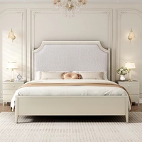 Lit double de luxe de style américain 1,8 m, série Paris Midsummer, chambre principale, lit moderne simple en bois massif avec tête de lit rembourrée pour mariages