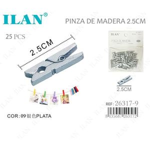 Ilan Mollette in Legno 2,5 Cm Argento Confezione da 25 per Fermagli da Abbigliamento - Product Image 1