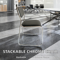 Chaise de réunion sans accoudoirs empilable en métal chromé et similicuir pour bureau, conférence, hôtel