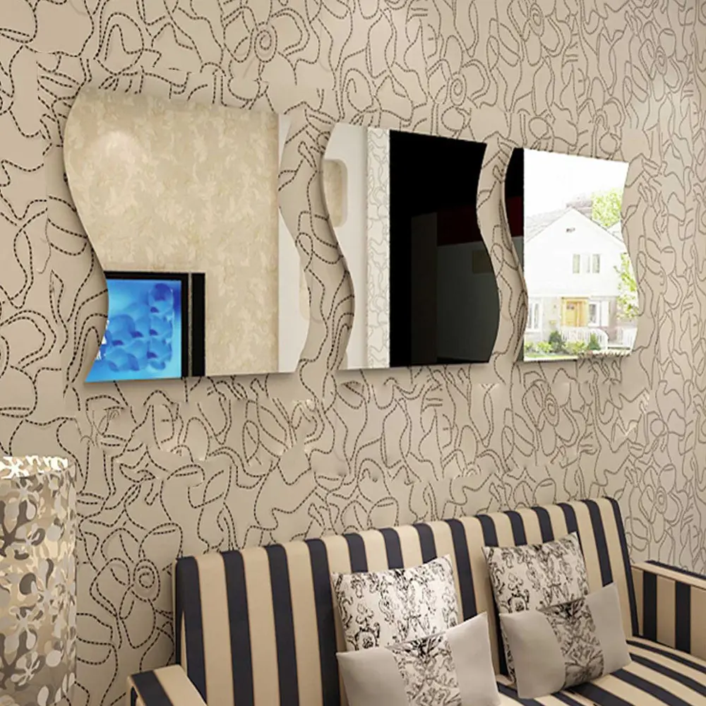 Custom 6Pcs/Set Acrylic Wall Sticker Home Decorative DIY Art Mirror Wall Stickers 3D Self Adhesive Bathroom Wall Decals