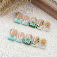 Uñas Acrílicas Francesas PMMA Hechas a Mano con Curva de Pico de Pato Corto, Personalizadas, de Cobertura Completa, con Textura 3D, Uñas Postizas OEM