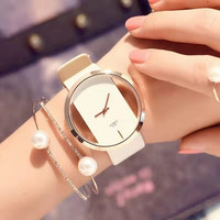 Reloj de cuarzo de moda para mujer, banda de cuero, esfera transparente, conjunto de pulsera de 40mm, regalo para novia