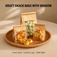 Sac en papier kraft pour boulangerie avec fil de fermeture sécurisé, logo personnalisé imprimé, fenêtre transparente et bande adhésive scellée pour pain, toasts, gâteaux, tartes et muffins