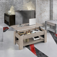 Table basse extensible en bois avec éclairage LED blanc brillant, design minimaliste de style farmhouse pour salon, nouvelle arrivée