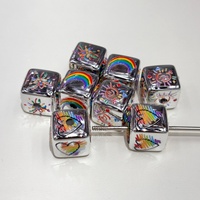 Perles focales carrées en acrylique effet feu d'artifice arc-en-ciel, base argentée, accessoires de perles DIY, breloques pour téléphone, porte-clés, sac, fournitures de perles en vrac