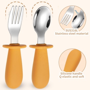 AM azon Hot Bán 316 thép không gỉ trẻ em muỗng nĩa dao cấp thực phẩm Silicone xử lý bé dao kéo đặt trẻ em ăn đồ dùng - Product Image 5