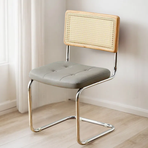 <span class=keywords><strong>Silla</strong></span> de Comedor Cantilever Moderna de Mediados de Siglo, Estilo <span class=keywords><strong>Cesca</strong></span>, con Estructura Tubular Cromada, Respaldo de Mimbre y Asiento de Cuero para Hogar o Restaurante - Product Image 5